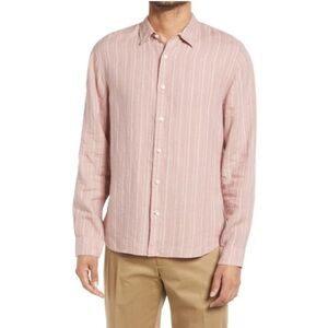 NWT VINCE Stripe Linen Button-up Shirt In Himalayan/ Optic White